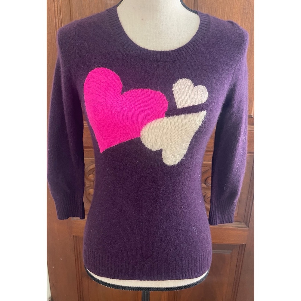 Diane Von Furstenberg Purple Sweater with Heart Accents 100% Cashmere size P